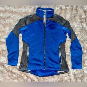 Elevate Women's Blue Gray Softshell Track Jacket Full Zip Zipped Pockets Size M